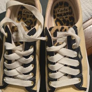 Keds Black and Cream Canvas Sneakers with Rubber Toe Cap